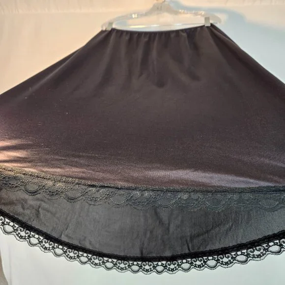 USA Vintage DEENA Fairy Girly BOHO Semi-Sheer Black Silky Half Slip Skirt Size L - Picture 8 of 16